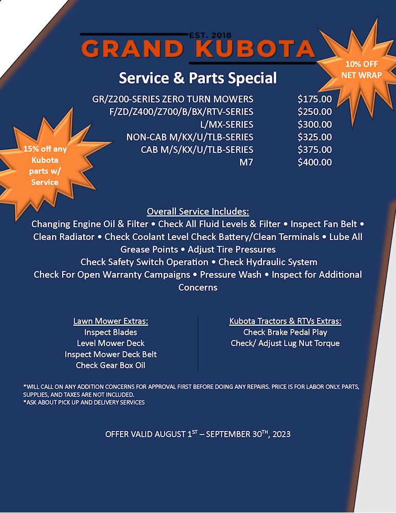 Parts and Service Sepcials (Aug-Sept 2023)